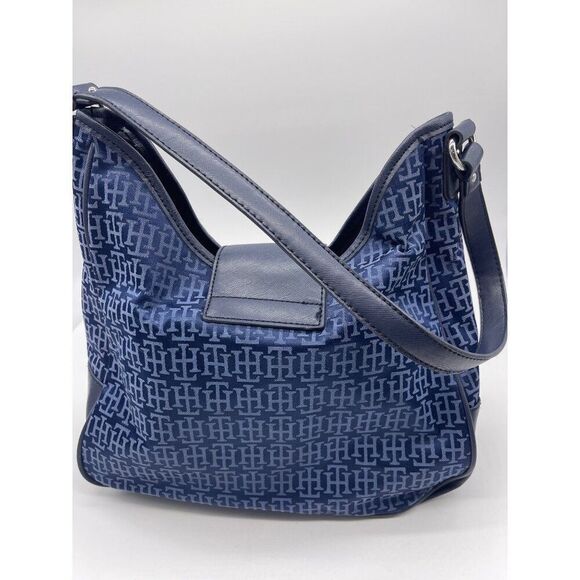 Tommy Hilfiger Blue Leather Fabric Monogram Handbag - Picture 4 of 9